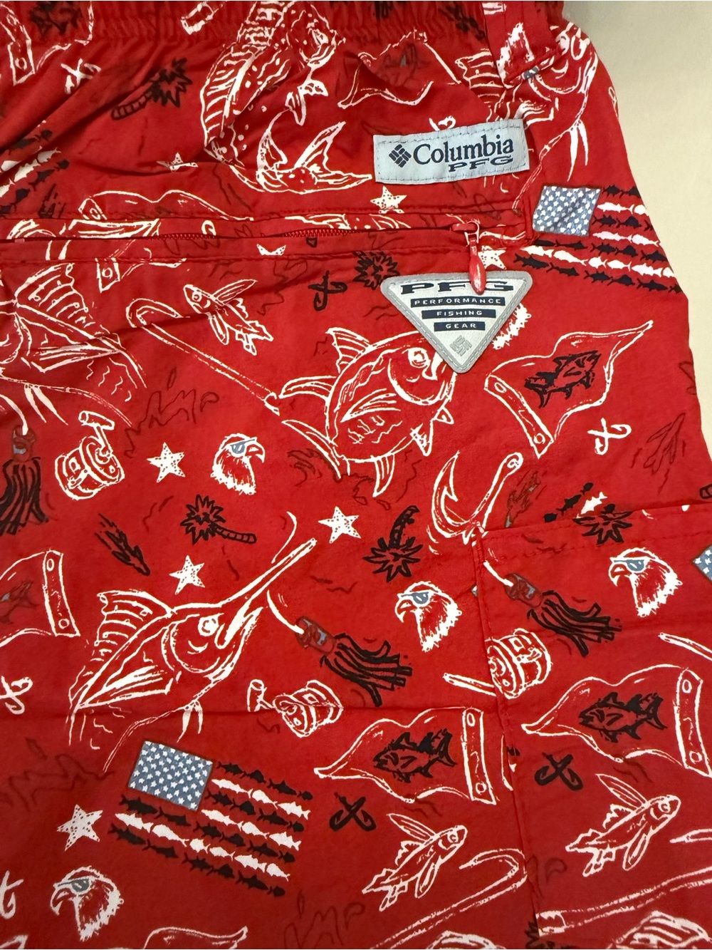 Columbia Red Fishing Print Swim/Board Shorts